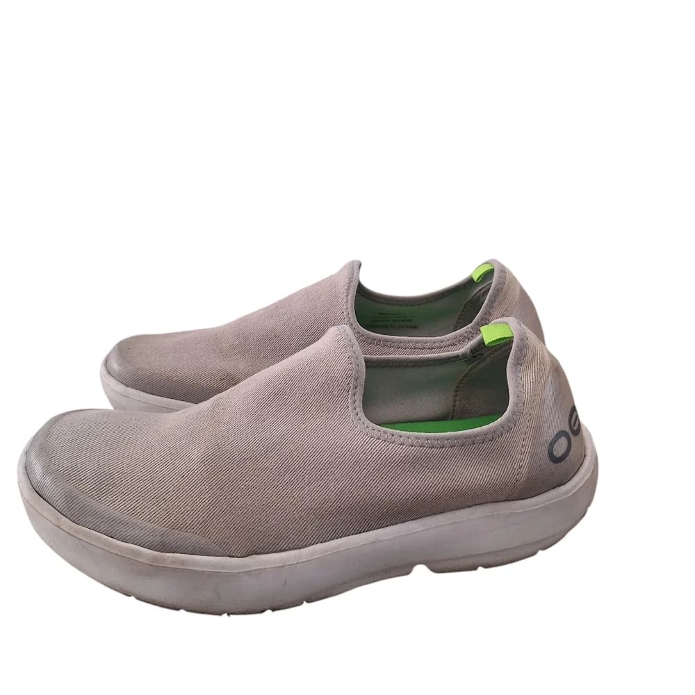 OOFOS OOmg Eezee Tan Khaki Canvas Slip On Recovery Sneakers Women's sz9
